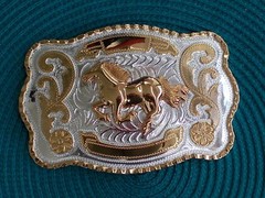 1- Western Running Horse Buckle Gold-Silver Color 5-1/2×3-3/4 in.