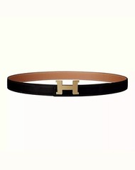 Size 95 NEW HERMÈS H Guillochee Buckle Reversible Noir/Gold Leather Strap 32mm