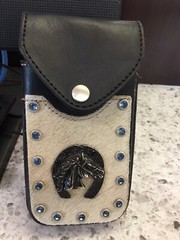 Leather Belt Attachment WESTERN COWHIDE HORSE HORSESHOE BLUE STONES-NICE!!
