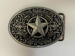 Centered Lone Star Fleur De Lis Design Swirl Silver & Balck Color Belt Buckle