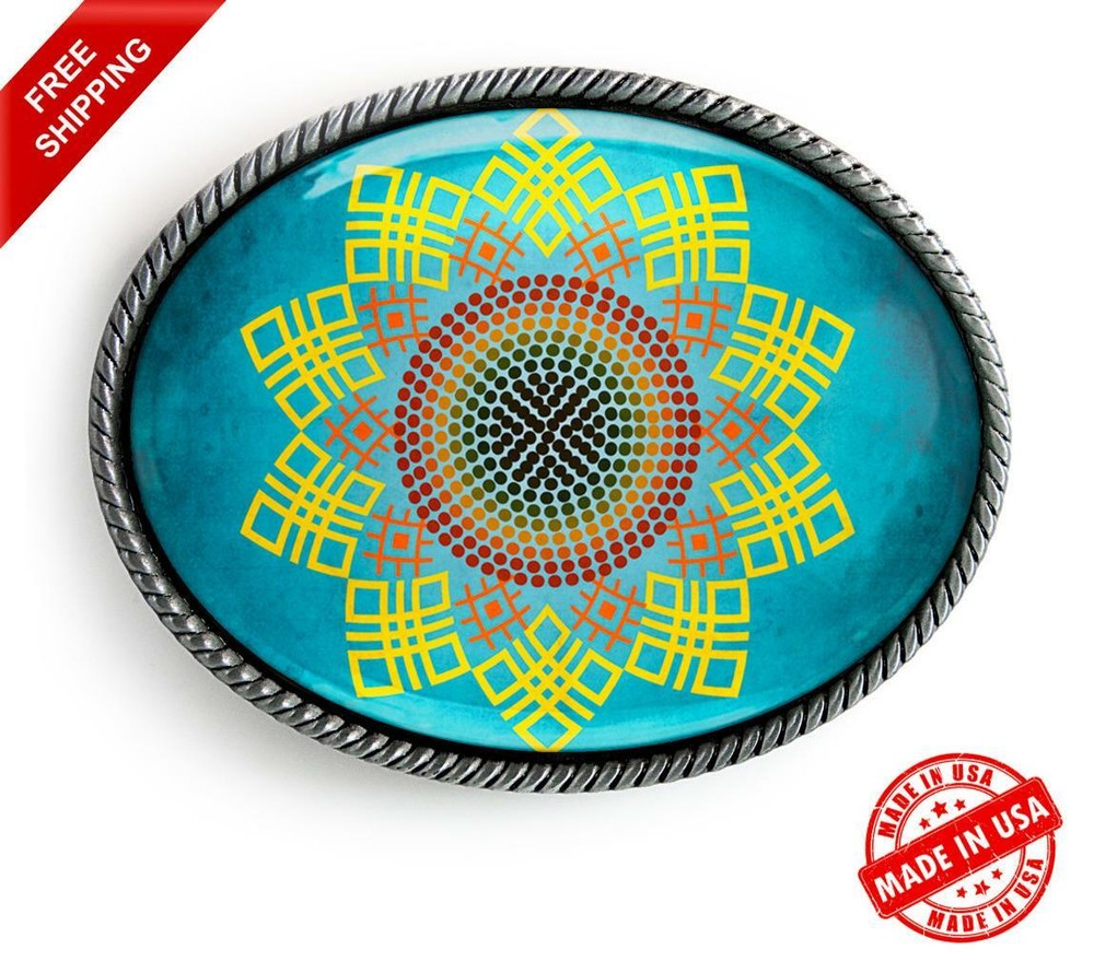 Sunflower Belt Buckle – Abstract Mother Nature Handmade Oval Buckle – 708