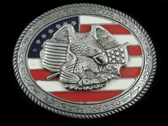 SE13168 *NOS* GREAT **BALD EAGLE & UNITED STATES FLAG** PATRIOTIC BELT BUCKLE
