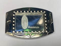 Unique Mirrored Guadalupe With Rhinestones Silver Color Hologram Belt Buckle