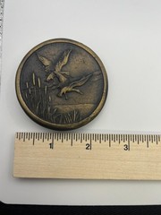 Vintage Indiana Metal Craft 1976 B97 Ducks / Geese over Pond Brass Belt Buckle
