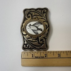 Vintage Canadian Goose In Flight Raised Belt Buckle Silver And Gold Toned Metal