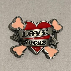 Love Sucks Heart Crossbones Belt Buckle Enamel Metal Red Pink Novelty Biker