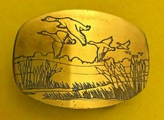 NEW BRASS BELT BUCKLES -With etched designs -some 2 1/2&Prime; Round & 3 1/4 x 2&Prime; Oval