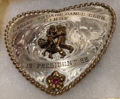 Vintage 1998 Metal Belt Buckle, Nice Silver and Brass, Red Stone, Heart Shape