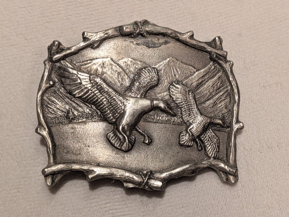 Vintage &rsquo;95 Solid Pewter Wild Ducks Great American Buckle Company Belt Buckle