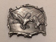 Vintage &rsquo;95 Solid Pewter Wild Ducks Great American Buckle Company Belt Buckle