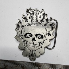 Vintage Skull and Sword with flames – Black and Silver Belt Buckle