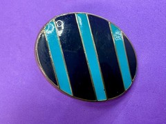 Geometric Enamel Pattern Black Blue Stripes Outlined Hippy Vibe Belt Buckle