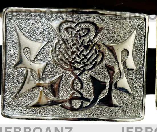 Scottish Kilt Buckle Belt Highland Celtic Modern Thistle Knot Chrome / Antique