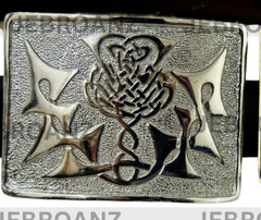 Scottish Kilt Buckle Belt Highland Celtic Modern Thistle Knot Chrome / Antique
