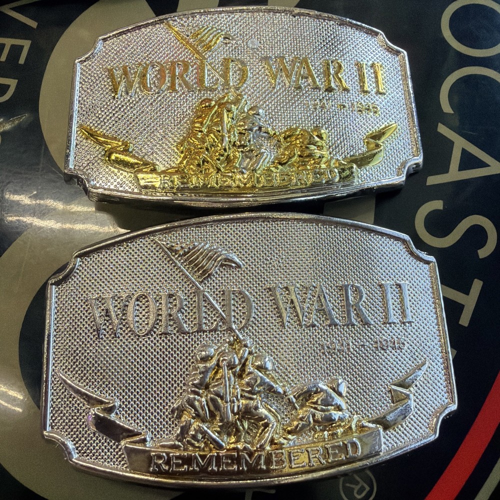 Lot of 2 World War II WWII Belt Buckles Remembered 1941-1945 Military
