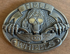 FREE SHP! Hell on Wheels Large Belt Buckle Silver Metal Biker Conf Flag