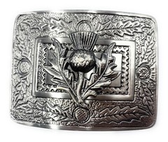 SCOTTISH THISTLE DESIGN KILT BELT BUCKLE CHROME OR ANTIQUE