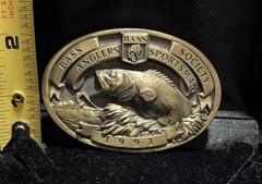 1993 Bass Anglers Sportsman Society Fishing Fisherman Round Brass Belt Buckle 3&Prime;