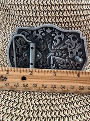 Antiqued Silver Rectangle Cross Pattern Belt Buckle