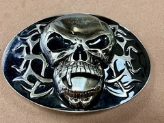 Creepy Flaming Vampire Skull with Fang Gothic Punk Pre Loved Belt Buckle