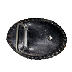 Black Leather Oval Belt Buckle Embossed Flaming Skull Goth Rockabilly Rock Punk