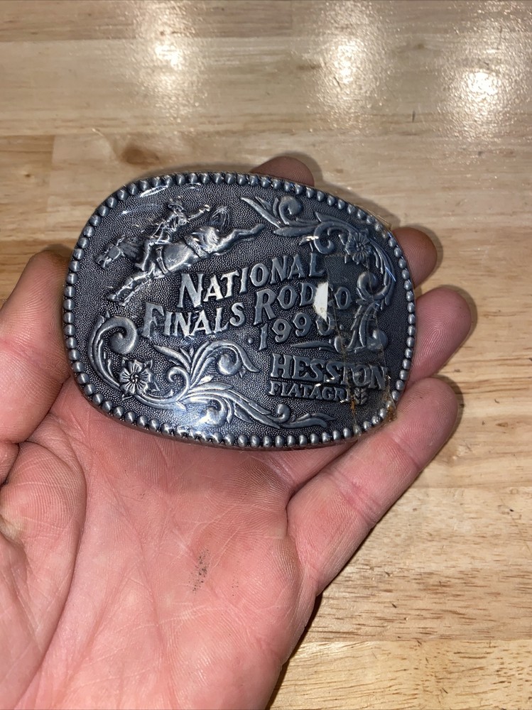 Hesston Vintage Rodeo Belt Buckle 1990 METAL Original Wrap Collector Patina GIFT
