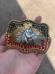 Western Buckle Silver Gold Red Black Red Horse Cowboy Buckle 2 » Hebilla Vaquero