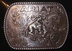 Ariat Western Belt Buckle Rectangle Saddle Bronc Logo Silver tone A37053