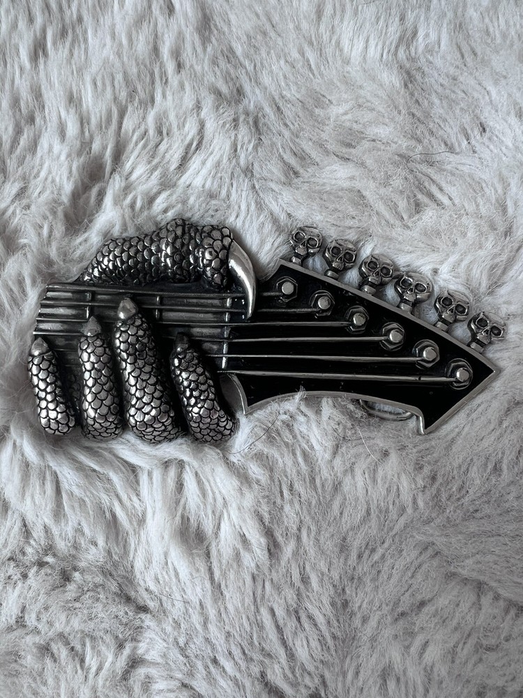 Vintage Y2K Bergamot Dragon Hand Guitar Belt Buckle With Skulls