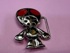 Robot Martian Boy Belt Buckle Silver Color Red Huge Adorable Eyes