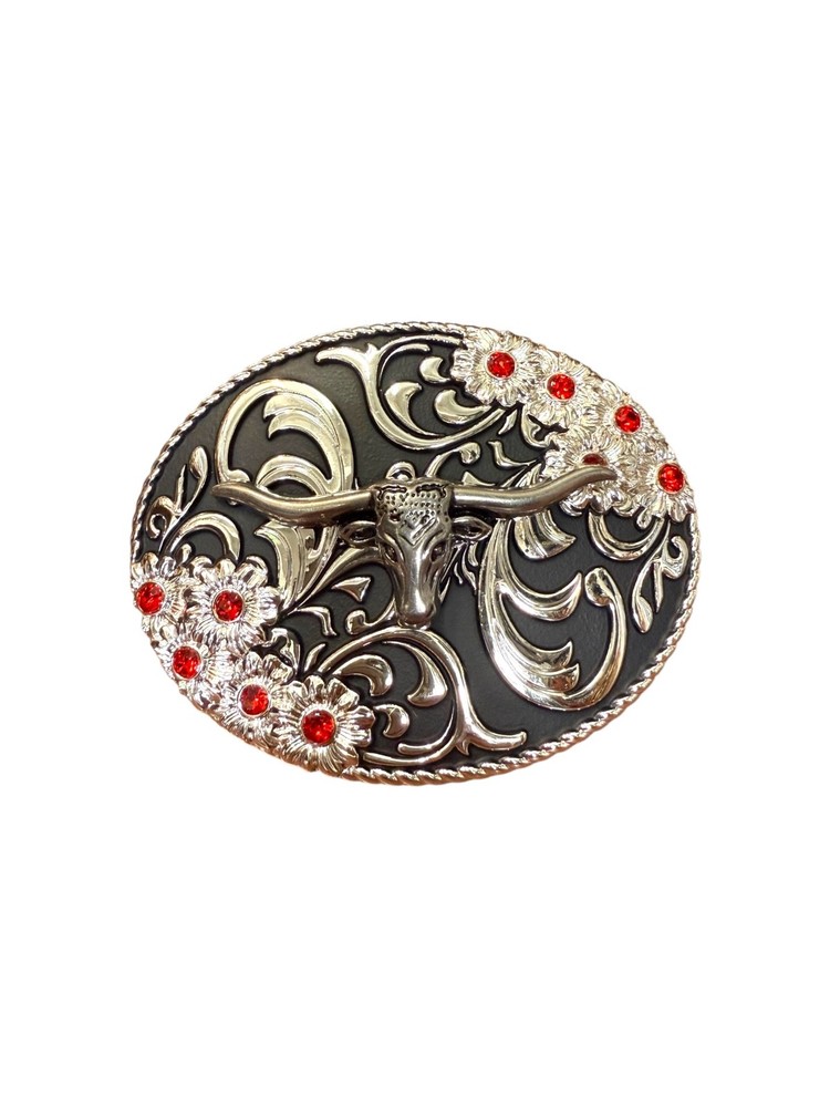 Long Horn Bull Western Style Belt Buckle Hebilla Vaquero con Toro