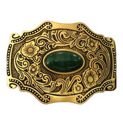 Grass & Jade Solid Brass Mens Belt Buckle Western Cowboy Vintage Antique