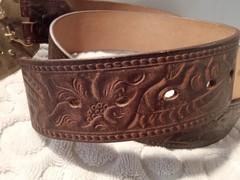 Veterans Of Foreign Wars VFW Belt Buckle 1990s Leather Belt STEERHIDE 40 TOOLED