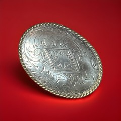 57. Vintage 925 Hand Engraved STAR Swirl Brass Rope Framed Oval Buckle 50.4g