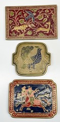 3 Handmade India Brass Belt Buckle Geometric Brutalist Cloisonné Enamel Vintage