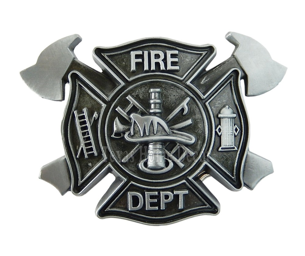 Firefighter Men&rsquo;s Belt Buckle Antique Silver Tone Fits 1.5&Prime; Belts Maltese Cross