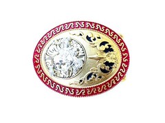 Western Buckle Oval Gold Silver Red Horse Rider Cowboy 2 » Hebillas Vaqueras