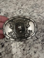 Chrome Men&rsquo;s Western Skull Studded Belt Buckle Silver