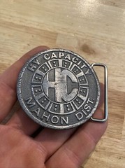 HY Capacity Belt Buckle Collector SOLID METAL Man Cave Patina Mahon Dist. BROKEN