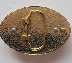 Gold Color Oval Western Black With White Stripes Gem Belt Buckle