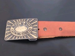 VINTAGE BEECH NUT TOBACCO LOGO BUCKLE LDL MARK W/LEATHER BELT MENS SZ 33 GVC
