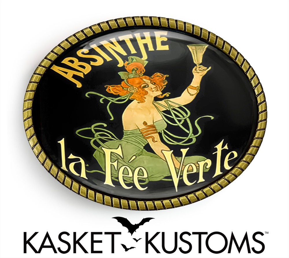 Absinthe Belt Buckle – Victorian Vintage Poster Art Handmade Oval Buckle – 276