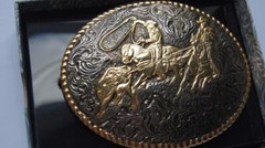 Crumrine TEAM ROPING Silver Belt Buckle M & F Western c02102