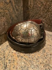 RARE!! Kieselstein Cord Silver Turtle Buckle With Black Lizard Belt Size 2