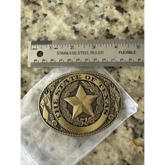 State of Texas Star Belt Buckle Flag Gold-Tone Metal Western 3.5&Prime;x2.5&Prime; (5610)