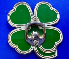 Lucky Four Leaf Clover Shamrock Green Silver Novelty Bottle Opener & Belt Buckle