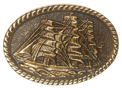 1985 VTG Sailing Ship 1.5&Prime; x 2.5&Prime; Brass Belt Buckle BTS Solid Brass Specialtes