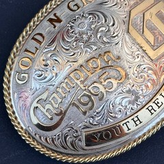 Gist Sterling Silver Overlay 1995 Gold N Grand Champion Belt Buckle & Size 32