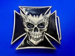 Devil Skull Maltese Cross Enamel Gothic Punk Pewter A-9 Siskiyou Belt Buckle