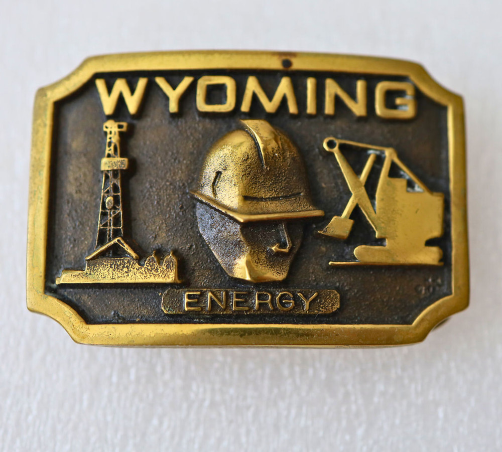 Americana Wyoming Energy Oil Drilling Rig Shovel Excavator Belt Brass Buckle